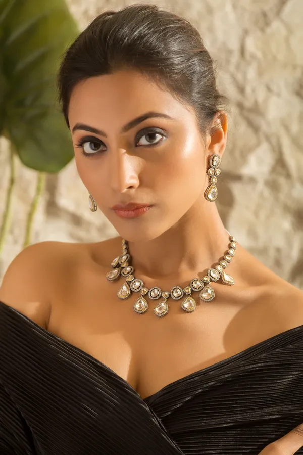 Silver & Gold Zirconia Necklace & Earrings Set