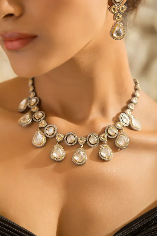 Silver & Gold Zirconia Necklace & Earrings Set