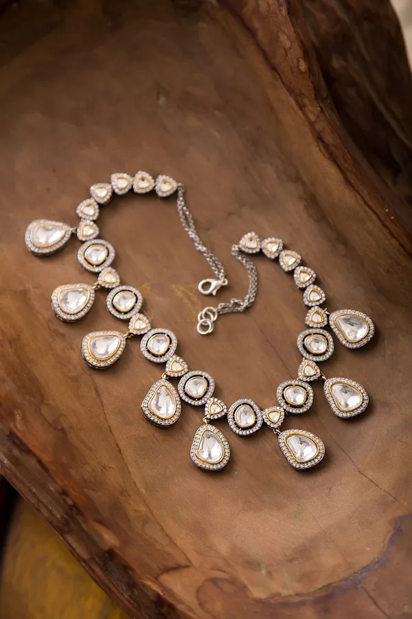 Silver & Gold Zirconia Necklace & Earrings Set