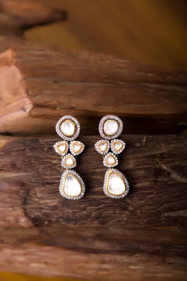 Silver & Gold Zirconia Dangler Earrings