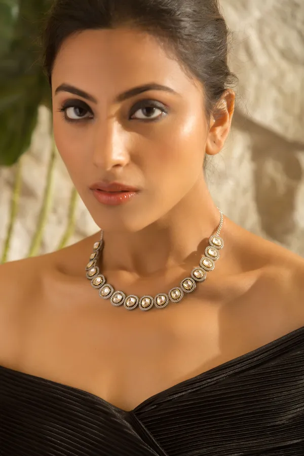Single Line Silver & Gold Zirconia Necklace