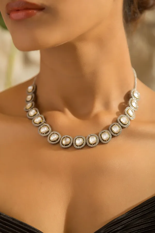 Single Line Silver & Gold Zirconia Necklace