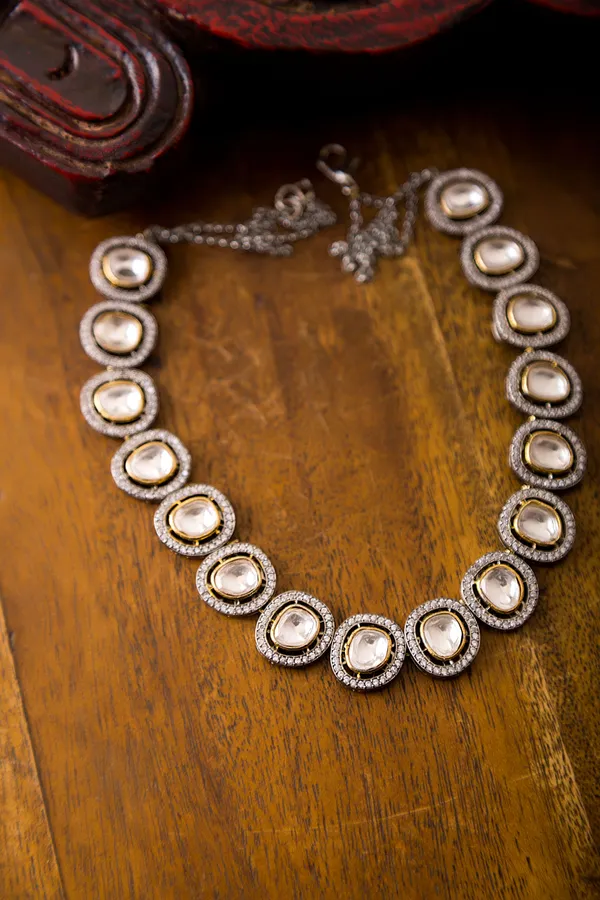 Single Line Silver & Gold Zirconia Necklace