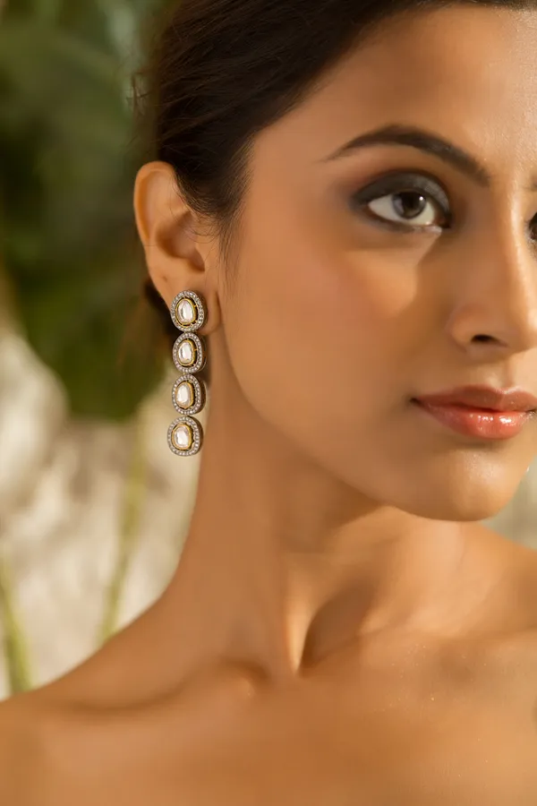 Gold & Silver Zirconia Dangler Earrings