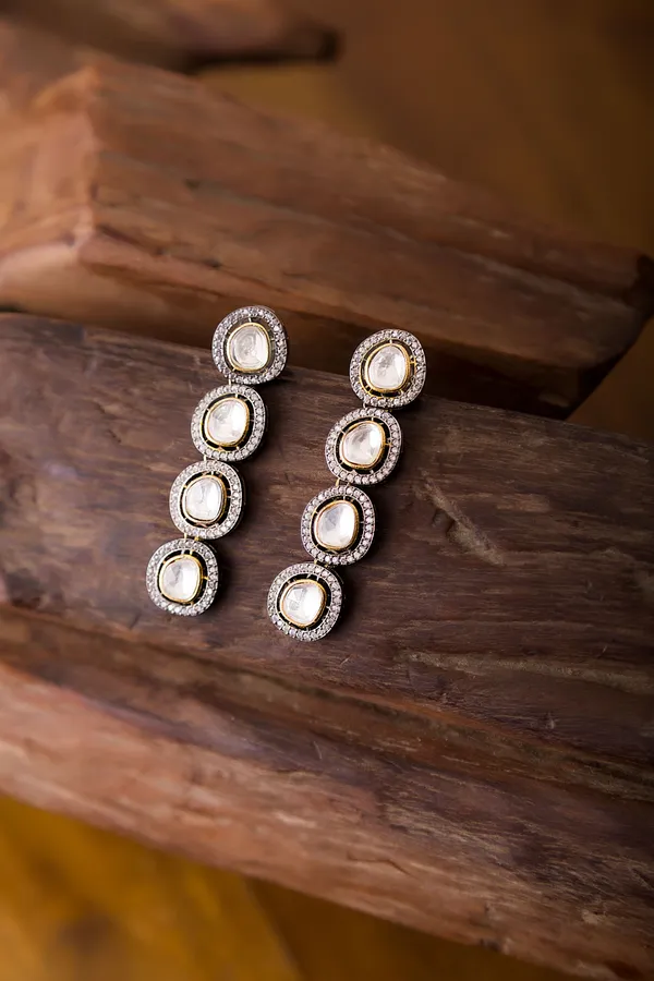 Gold & Silver Zirconia Dangler Earrings