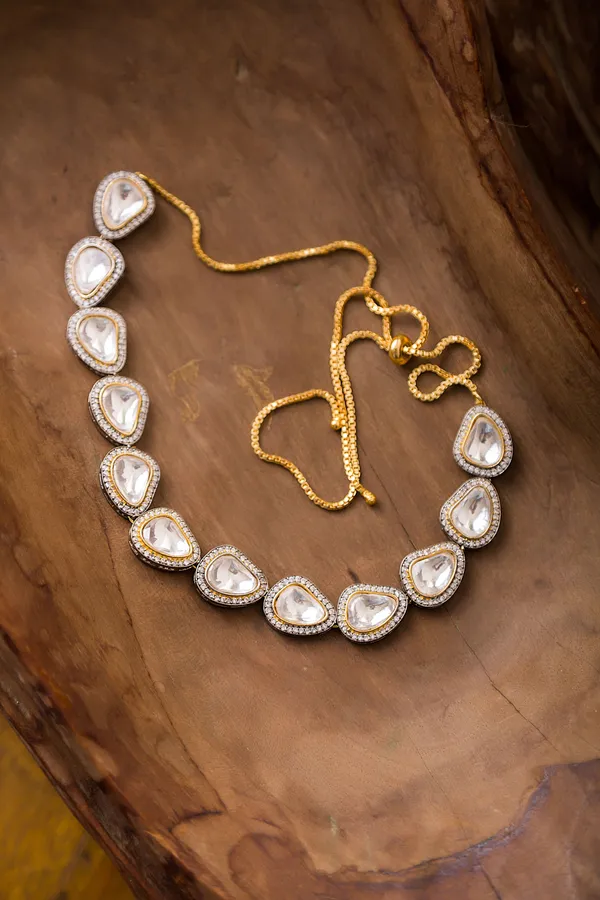 Silver & Gold Zirconia Necklace With Gold Chain