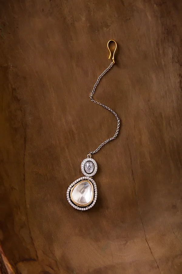 Gold & Silver Zirconia Maang Tikka