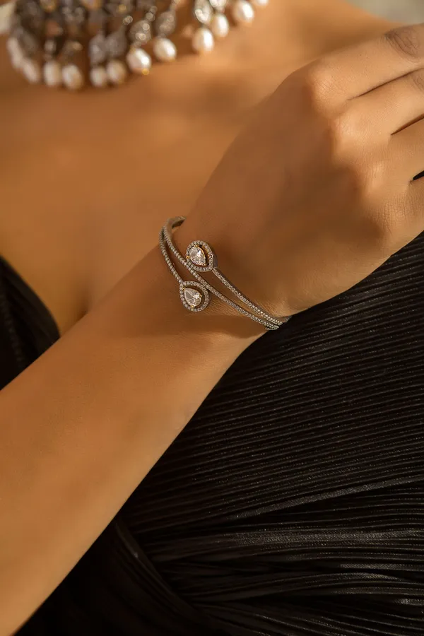 Loaded Silver Zirconia Adjustable Bangle Bracelet