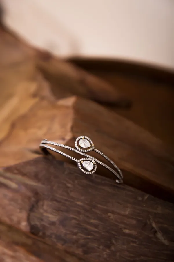 Loaded Silver Zirconia Adjustable Bangle Bracelet