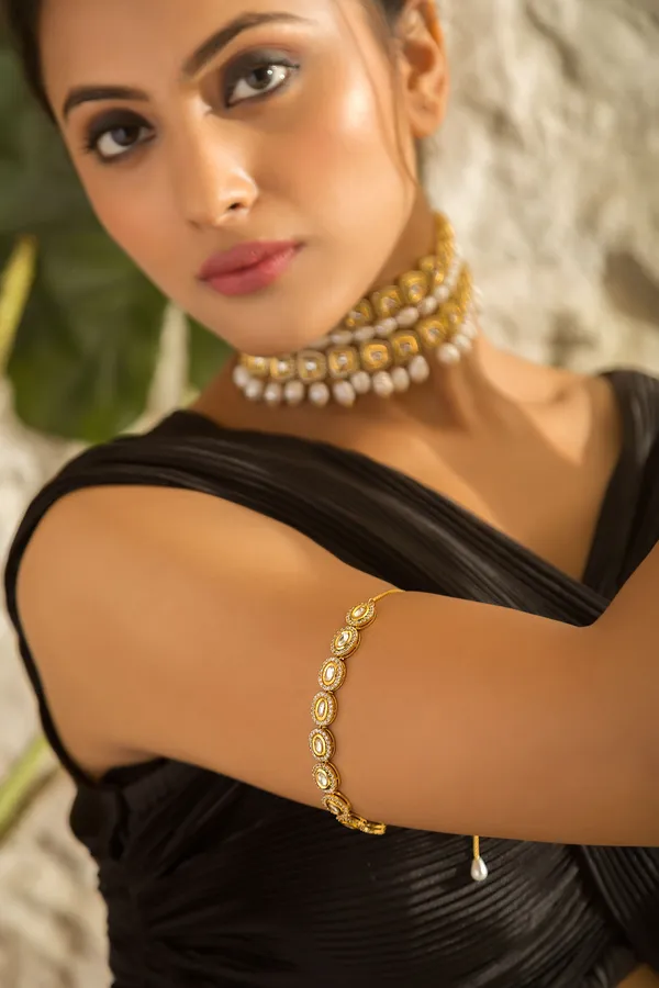 Gold & White Zirconia Armlet Bracelet