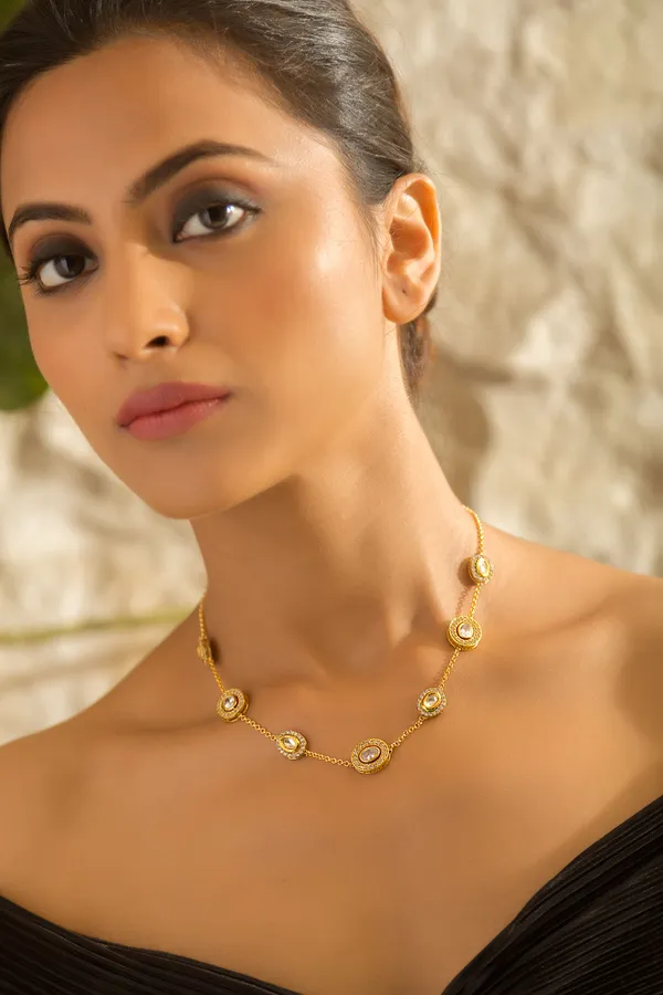 Gold & Silver Zirconia Gold Chain Necklace