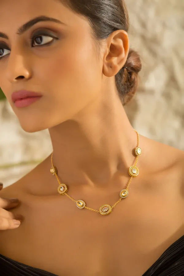 Gold & Silver Zirconia Gold Chain Necklace