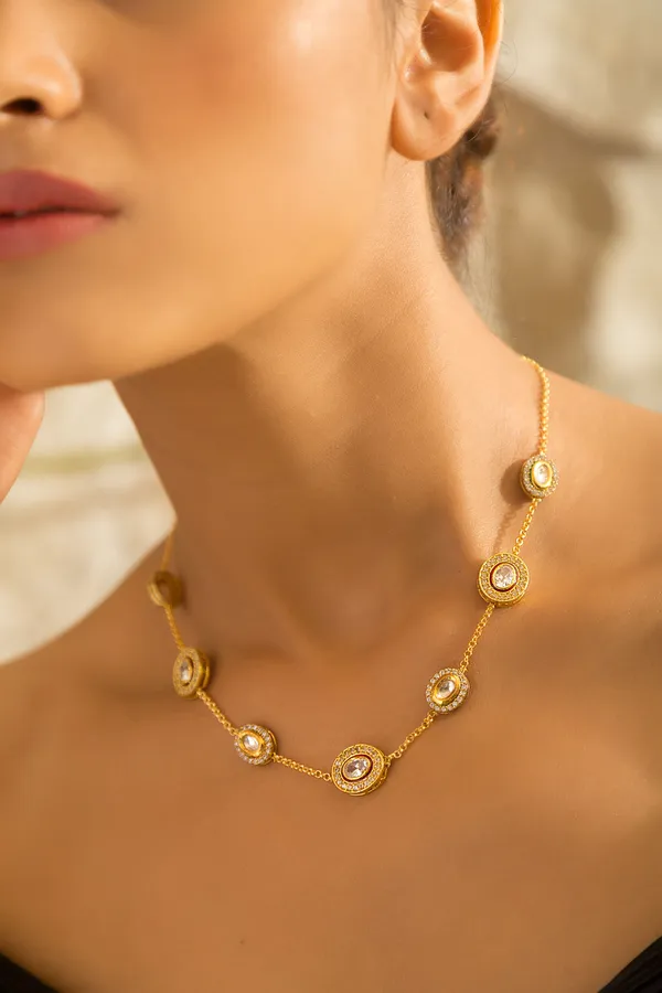 Gold & Silver Zirconia Gold Chain Necklace