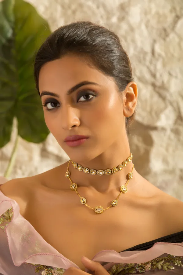 Gold & Silver Zirconia Gold Chain Necklace