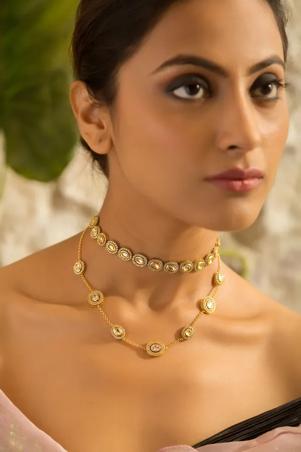 Gold & Silver Zirconia Gold Chain Necklace