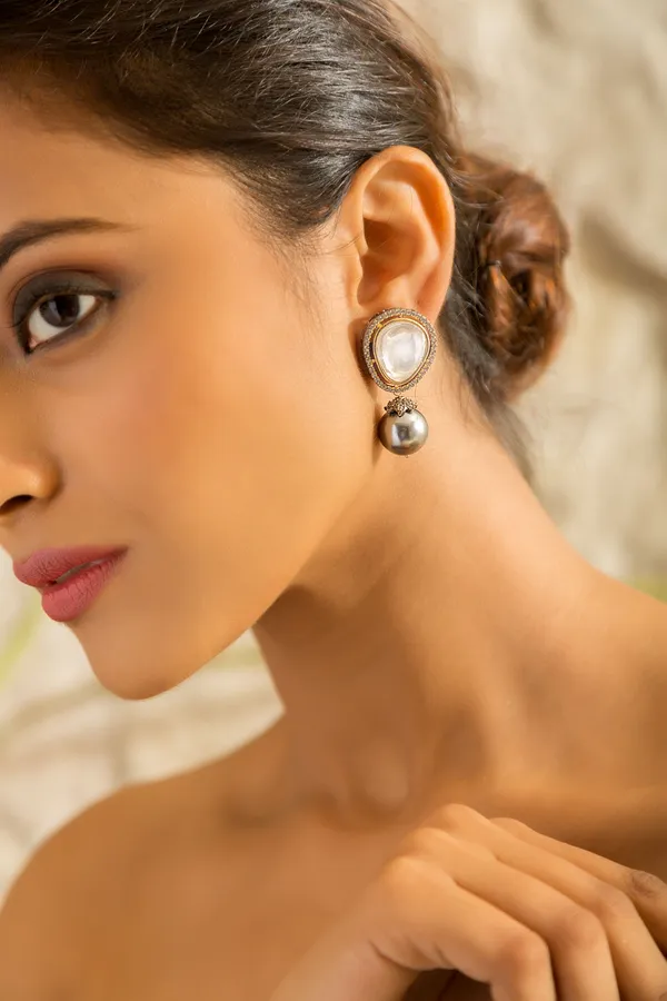 White & Gold Grey Pearl Earrings