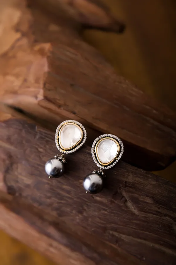 White & Gold Grey Pearl Earrings