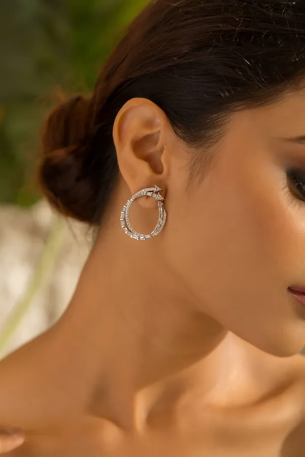 Double Layer Silver Zirconia Earrings