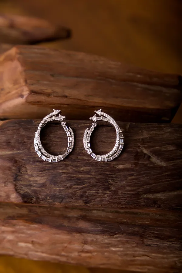 Double Layer Silver Zirconia Earrings