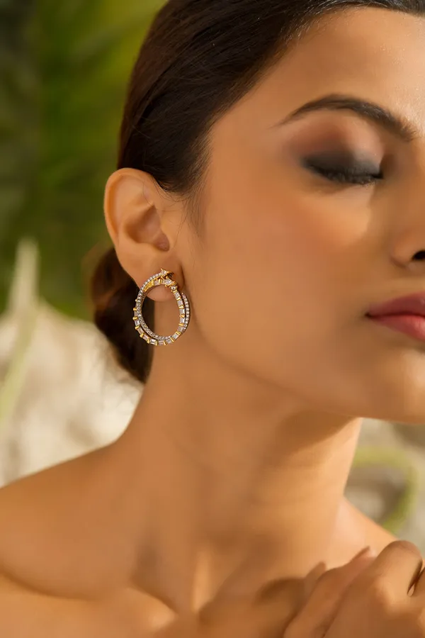 Double Layer Gold & Silver Zirconia Earrings