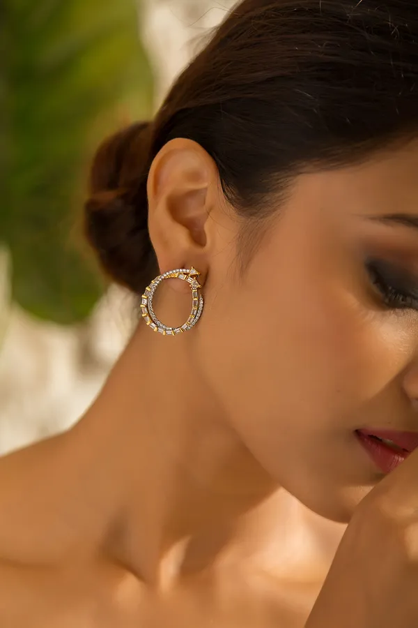 Double Layer Gold & Silver Zirconia Earrings