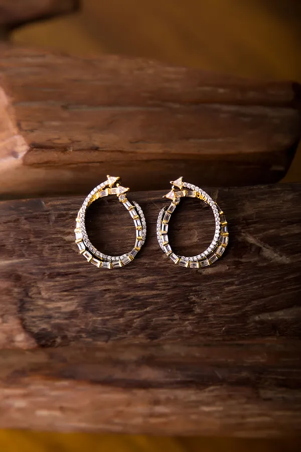 Double Layer Gold & Silver Zirconia Earrings
