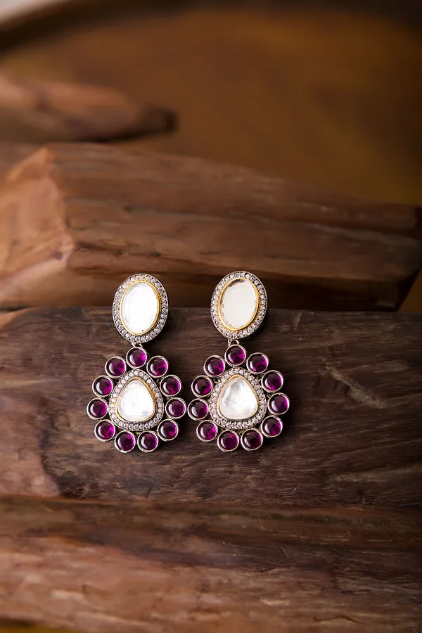 Silver and Maroon Zirconia Earrings