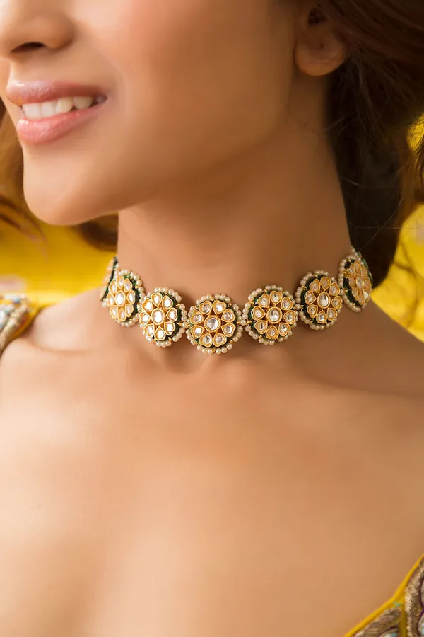 Gold & White Kundan Choker Necklace