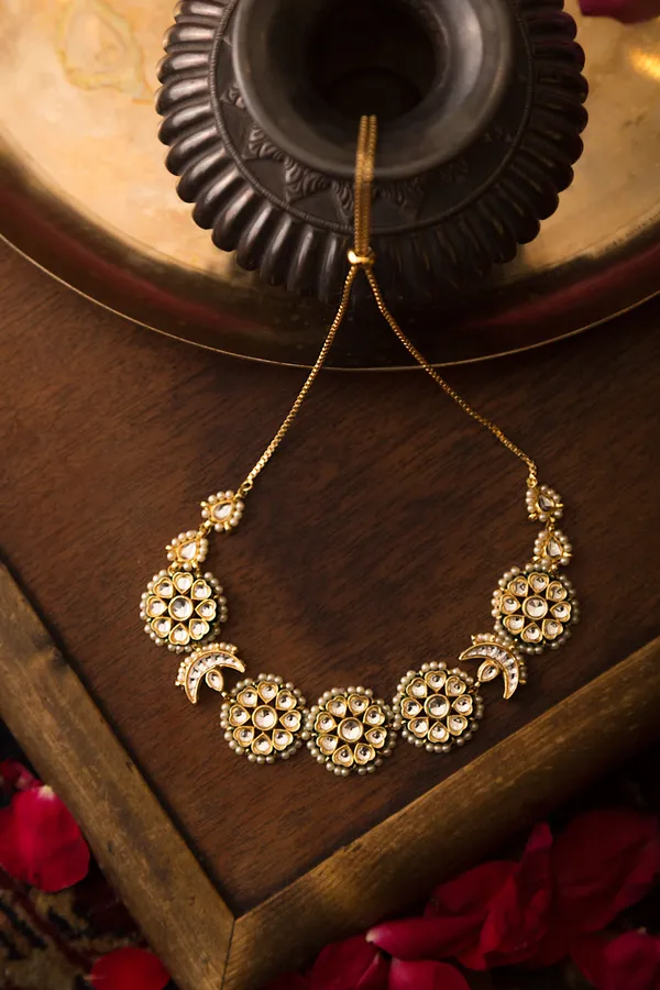 Gold & White Chand Kundan Necklace