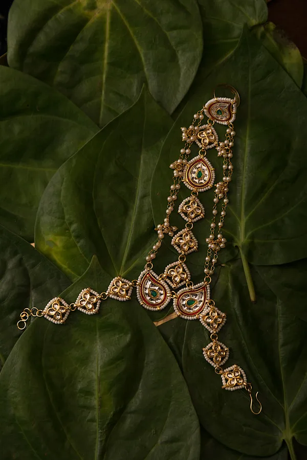 Green Kundan Red Meena Gold Haathphool