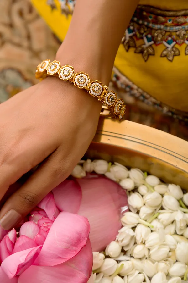 Golden Kundan Bangle With Pearls