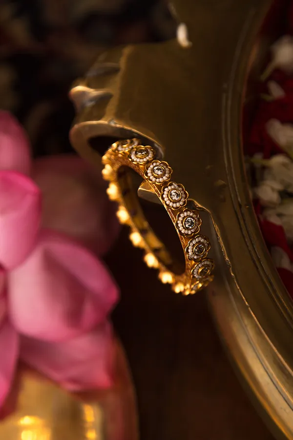 Golden Kundan Bangle With Pearls