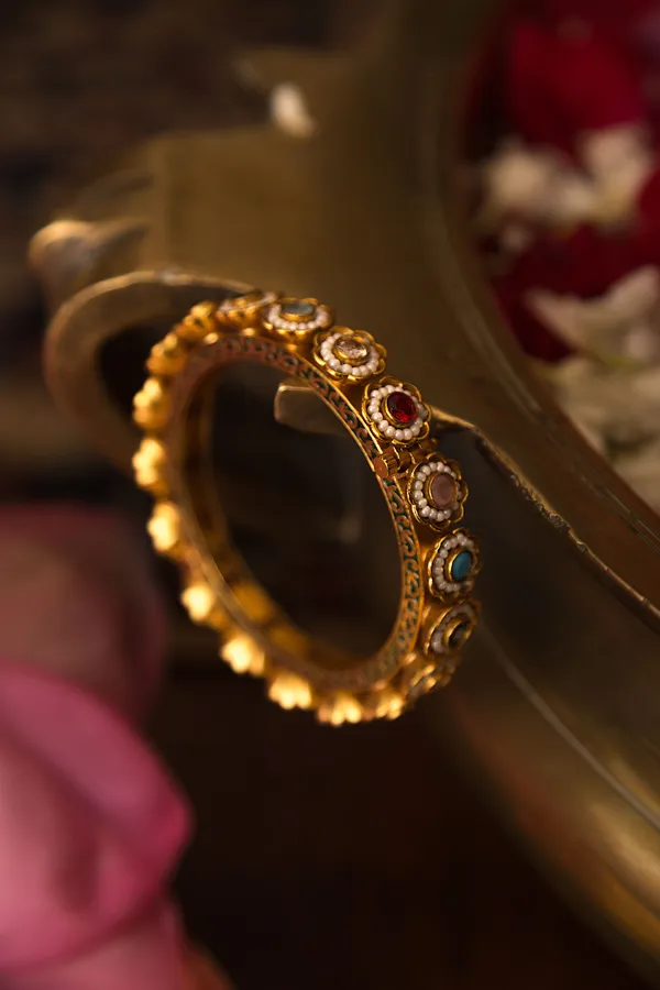 Multi Color Golden Kundan Bangle With Pearls