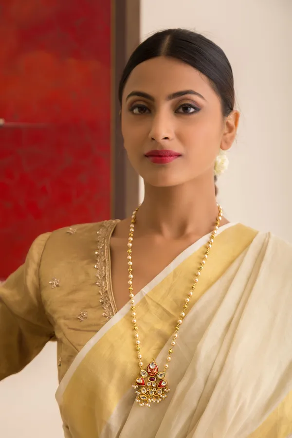 Red Enamel Tukri With Pearls Kundan Enamred Pendant Necklace