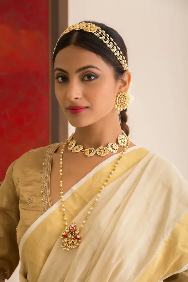 Red Enamel Tukri With Pearls Kundan Enamred Pendant Necklace