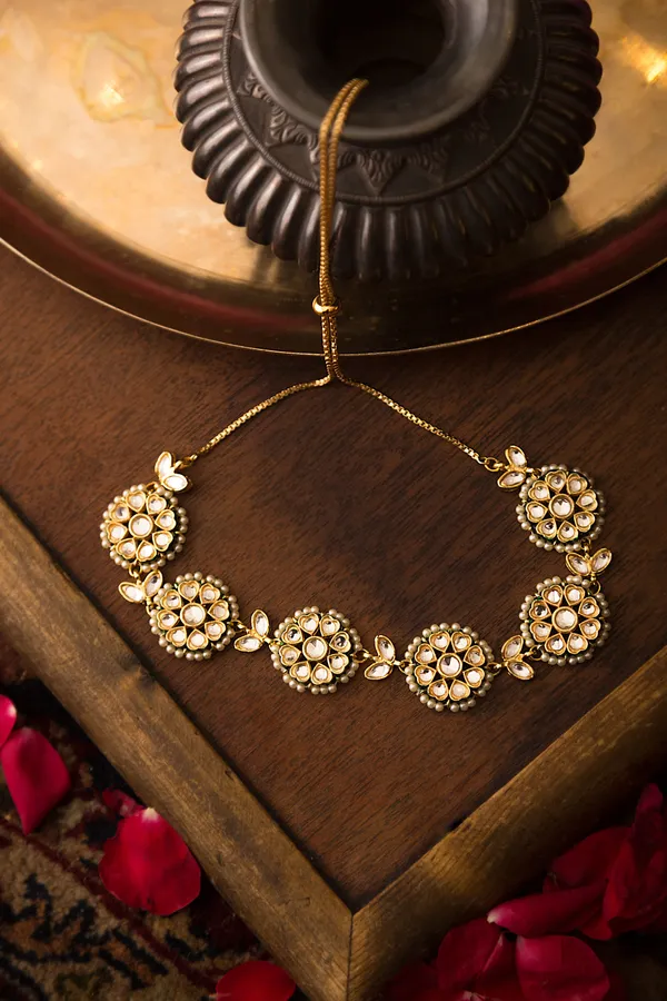 Gold & White Kundan Petal Choker Necklace