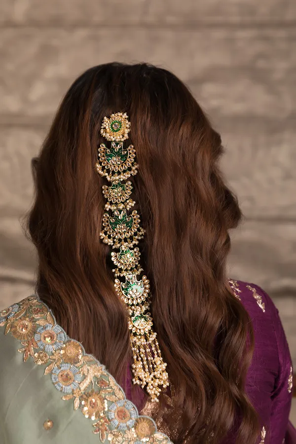 Green Meenakari & Pearls Kundan Choti Phool