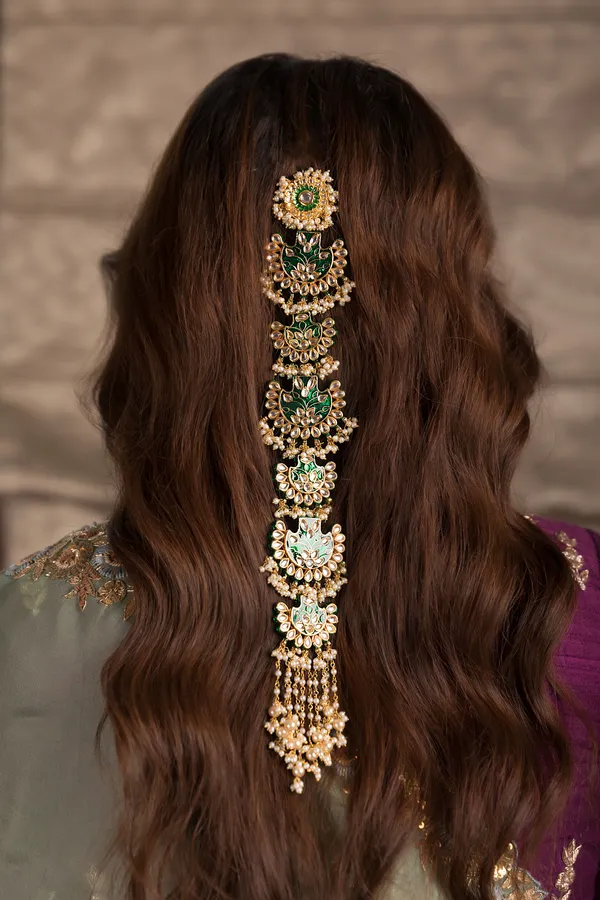 Green Meenakari & Pearls Kundan Choti Phool