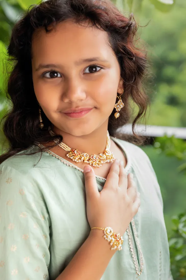 Pink Lotus Pearls Kundan Bracelet