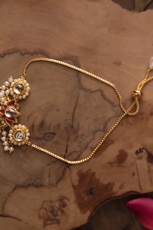 Pink Lotus Pearls Kundan Bracelet