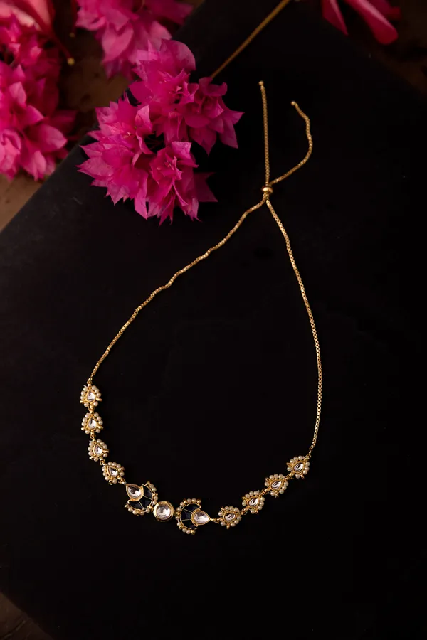 Blue Meenakari Pearls Kundan Choker Necklace & Bracelet