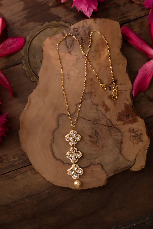 White Kundan Pearl Drop Pendent