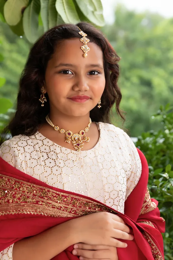 Kundan Red Hexa Drop Pearls Necklace