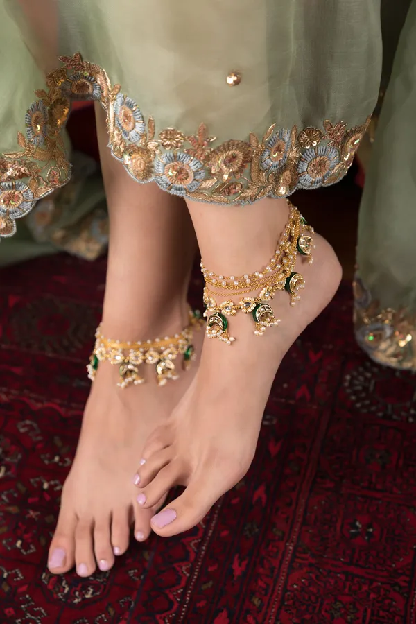 Kundan Chand Biya Pearls Drops Anklet