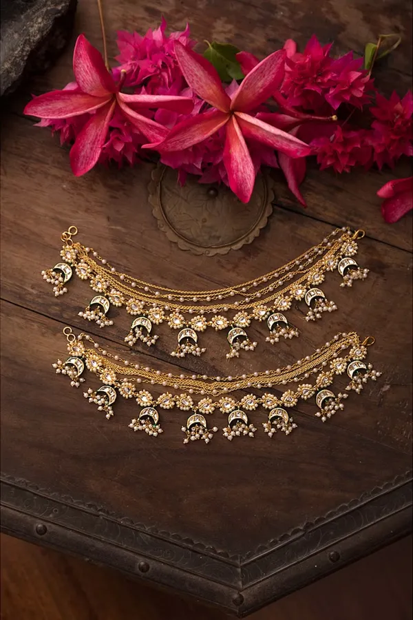 Kundan Chand Biya Pearls Drops Anklet