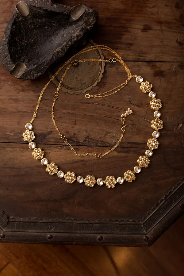 White Kundan Flower Kamarbandh