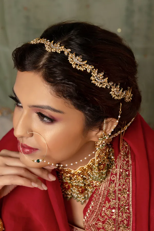 White Kundan Chand Pearls Headband