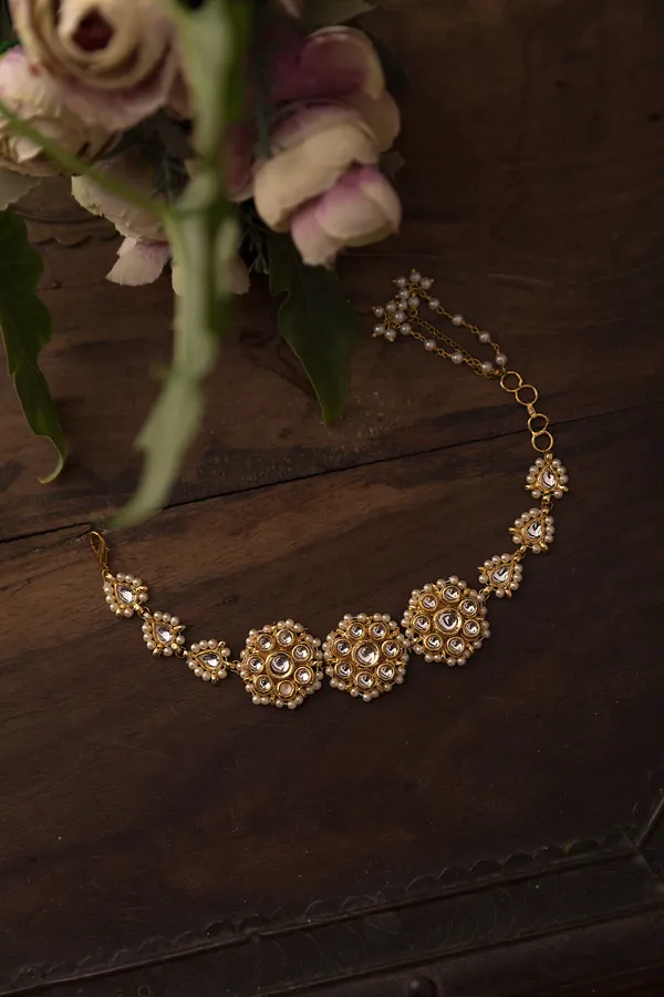 Golden Flower Biya Kundan Bracelet