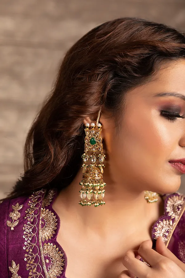 Green Centre With Citrine & Kundan Drops Jhumki Earrings