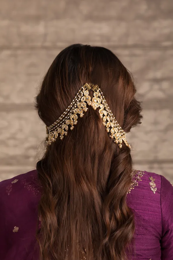 Gold & White Biya Kundan Kaan Saharas